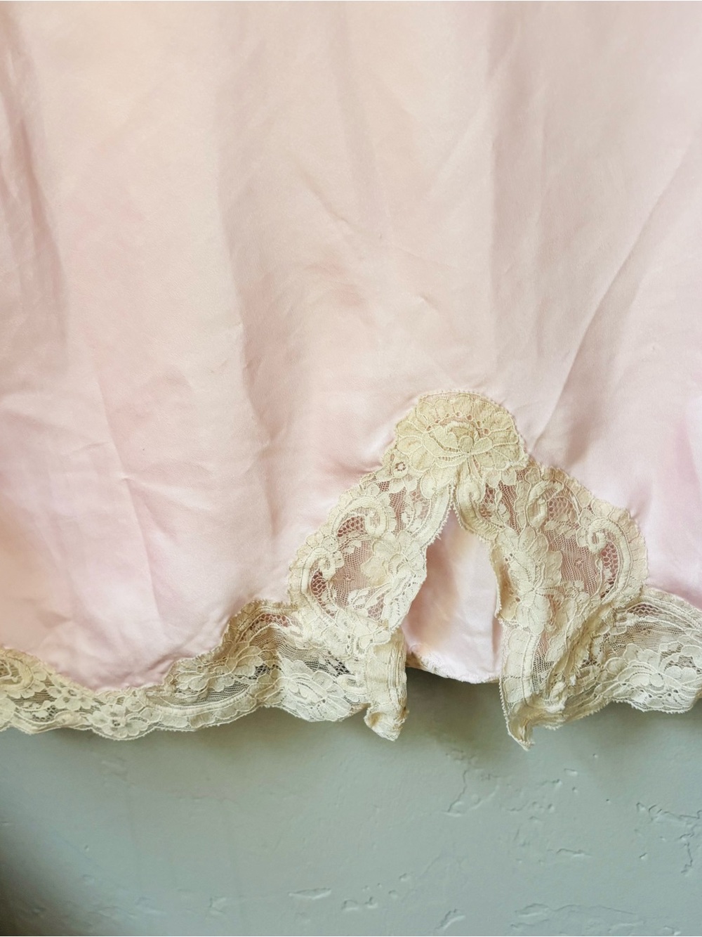 Vintage Christian Dior Pale Pink Satin Half Slip with Cream Lace Hem - Picture 6 of 6